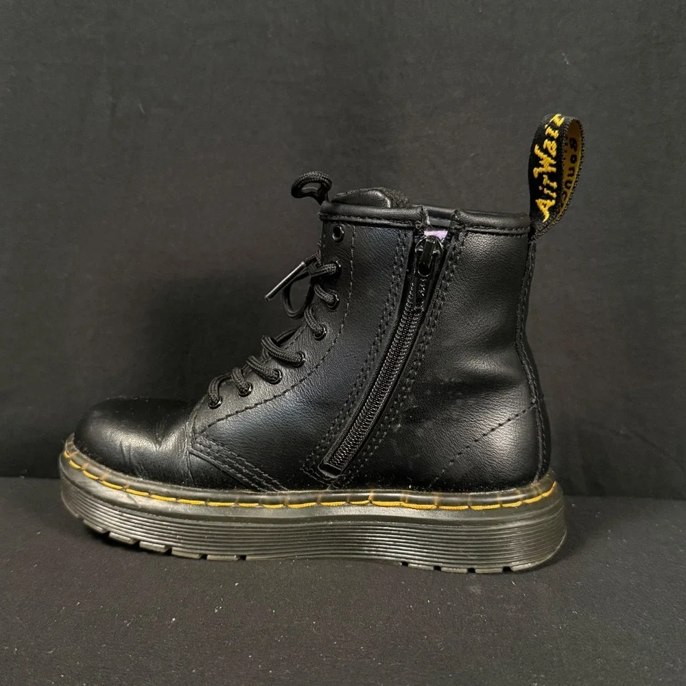 Dr. Martens Zavala T 1460 Black Leather Toddler Combat Boots Side Zip Size 10